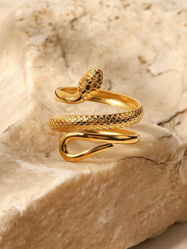 1pc Snake Design Wrap Ring, Stainless Steel Jewelry