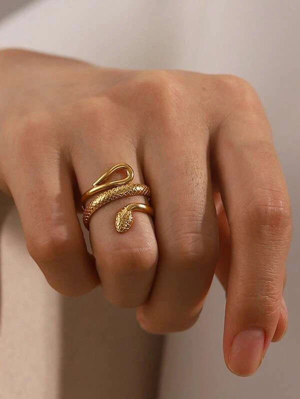 1pc Snake Design Wrap Ring, Stainless Steel Jewelry