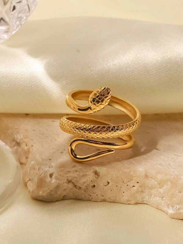 1pc Snake Design Wrap Ring, Stainless Steel Jewelry