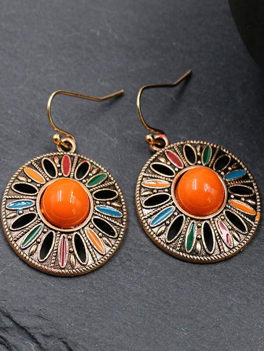 2pcs Vintage Geometric Circle Drop Earrings