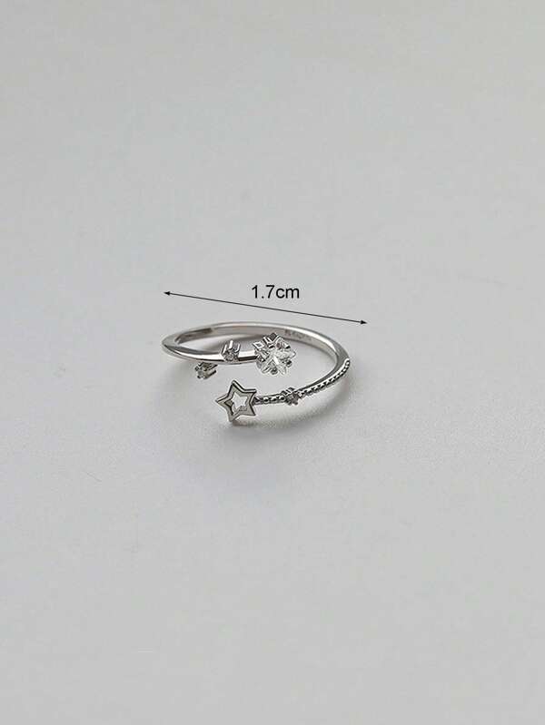 1pc Fashionable Cubic Zirconia & Star Decor Cuff Ring