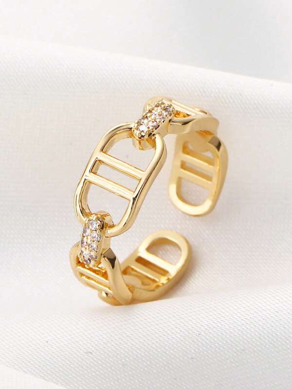 1pc Fashionable Cubic Zirconia Decor Cuff Ring For Women For Daily Decoration