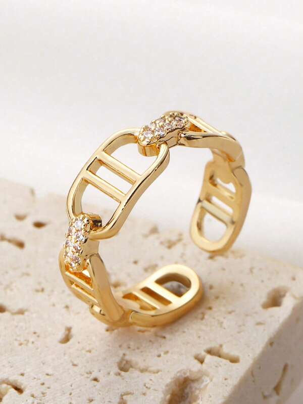 1pc Fashionable Cubic Zirconia Decor Cuff Ring For Women For Daily Decoration