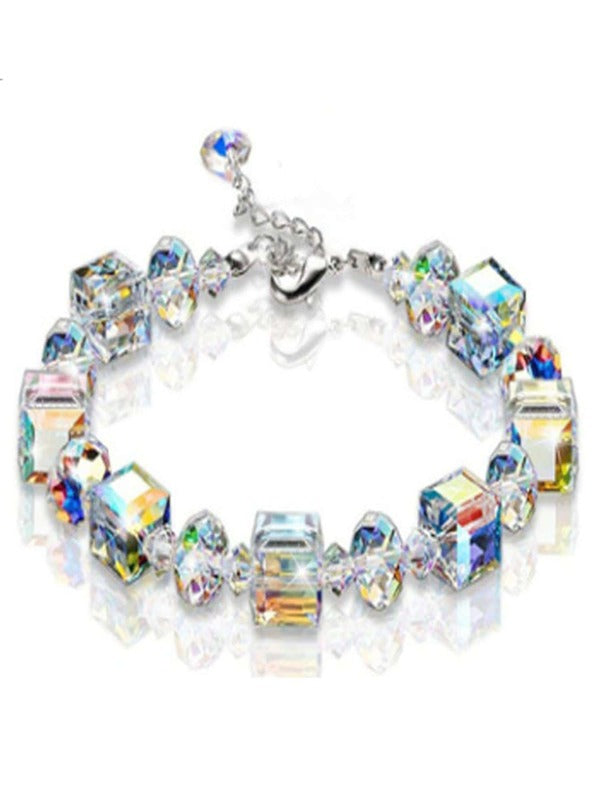 1pc European Style Square Artificial Crystal Beaded Bracelet For Women, Delicate & Luxurious Fashion Bracelet