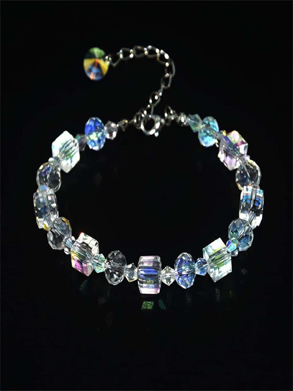 1pc European Style Square Artificial Crystal Beaded Bracelet For Women, Delicate & Luxurious Fashion Bracelet