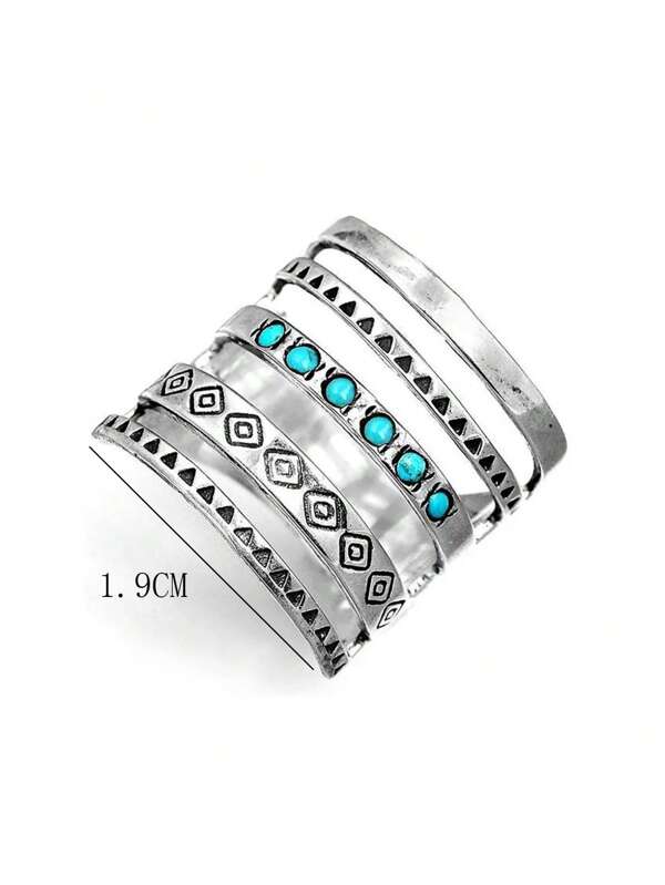 1pc Boho Turquoise Decor Textured Hollow Out Ring For Women For Daily Decoration For Party Banquet Wedding