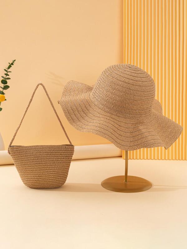 Minimalist Straw Hat With Straw Bag