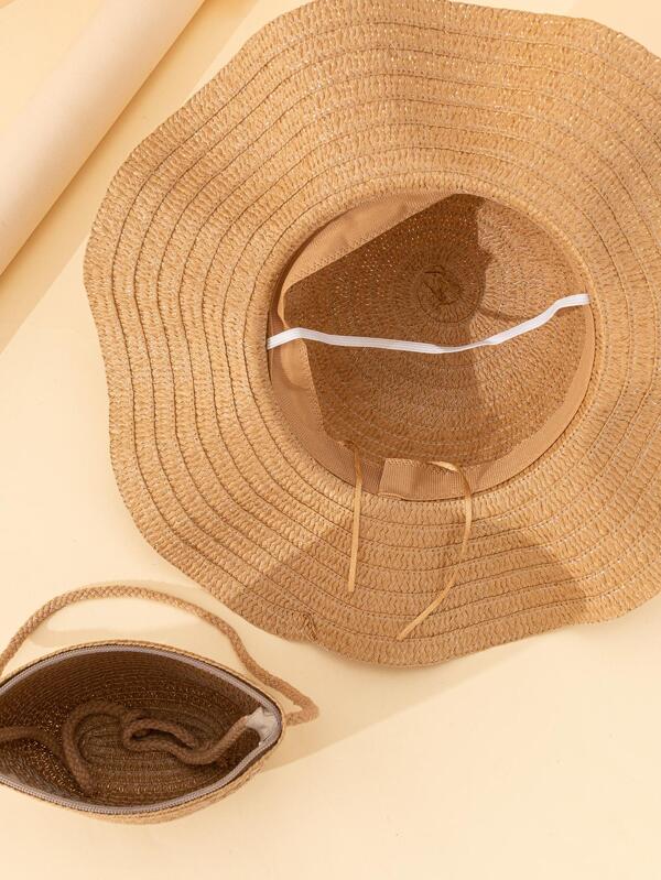 Minimalist Straw Hat With Straw Bag