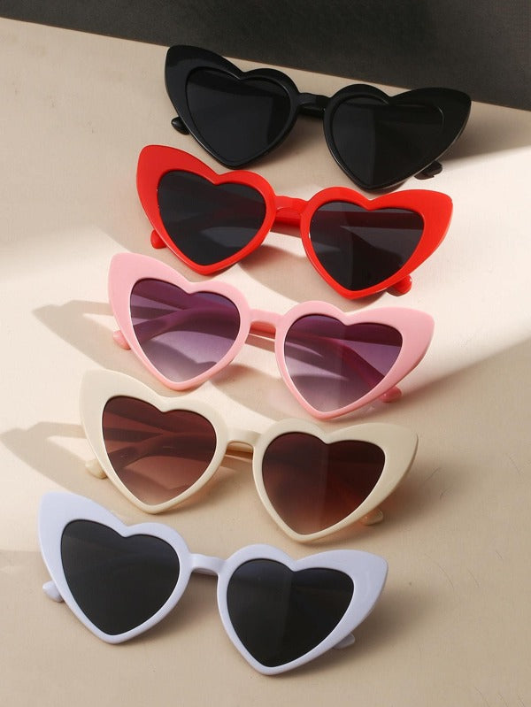 5pairs Women Heart Frame Casual Fashion Glasses, For Summer