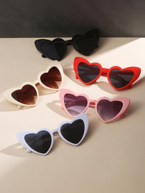 5pairs Women Heart Frame Casual Fashion Glasses, For Summer