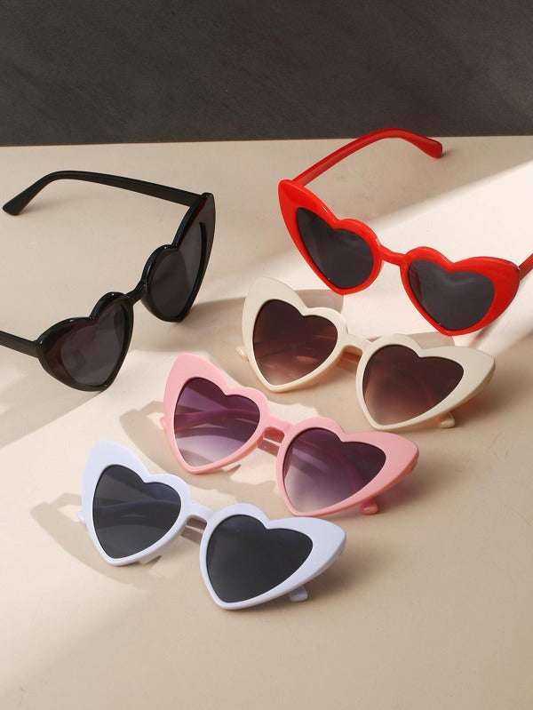 5pairs Women Heart Frame Casual Fashion Glasses, For Summer