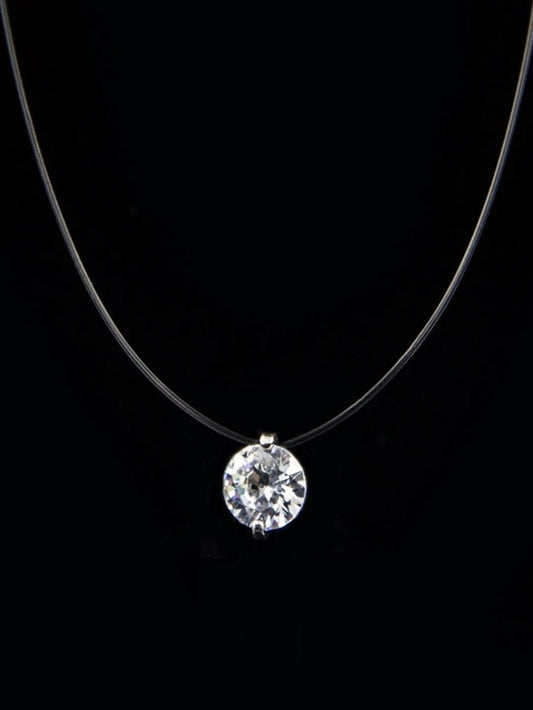 Cubic Zirconia Decor Round Pendant Necklace