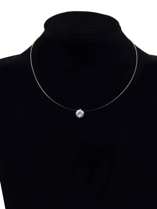 Cubic Zirconia Decor Round Pendant Necklace