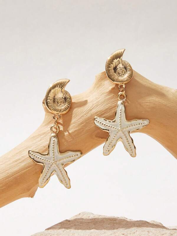 SHEIN VCAY Conch Decor Starfish Drop Earrings