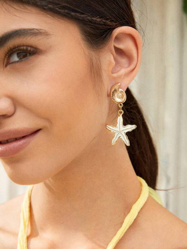 SHEIN VCAY Conch Decor Starfish Drop Earrings