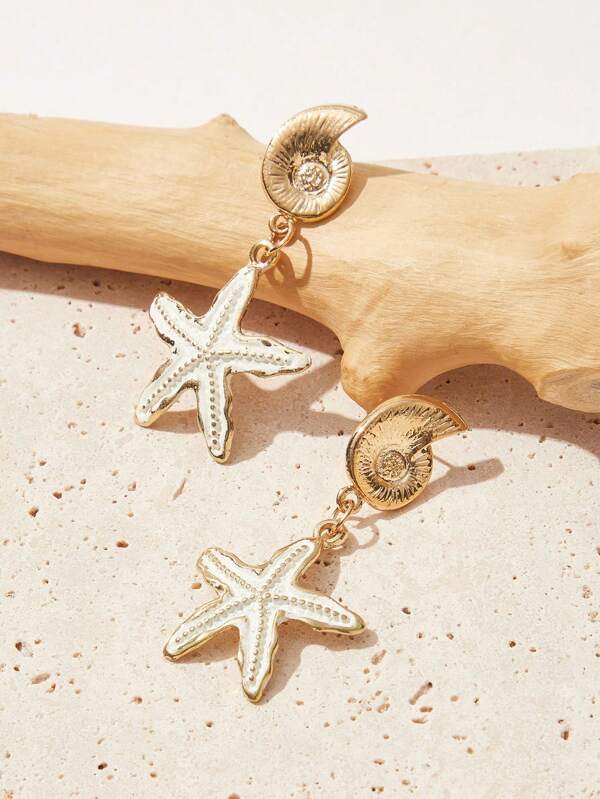 SHEIN VCAY Conch Decor Starfish Drop Earrings