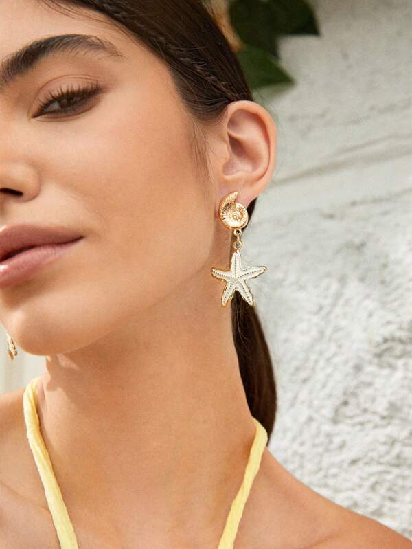 SHEIN VCAY Conch Decor Starfish Drop Earrings