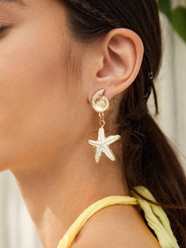 SHEIN VCAY Conch Decor Starfish Drop Earrings