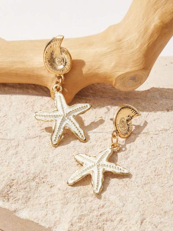 SHEIN VCAY Conch Decor Starfish Drop Earrings