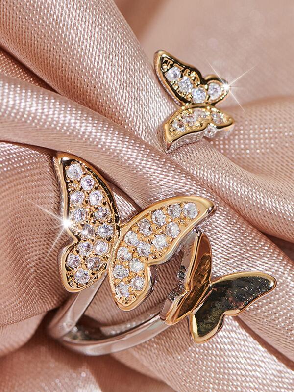 Cubic Zirconia Butterfly Decor Cuff Ring For Women For Party Banquet Wedding