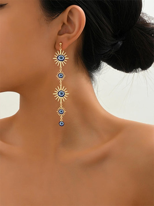 1pair Fashion Zinc Alloy Evil Eye Decor Sun Drop Earrings For Women For Gift