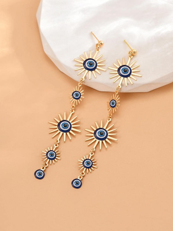 1pair Fashion Zinc Alloy Evil Eye Decor Sun Drop Earrings For Women For Gift