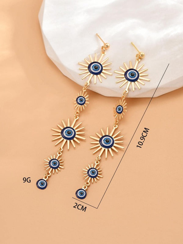 1pair Fashion Zinc Alloy Evil Eye Decor Sun Drop Earrings For Women For Gift