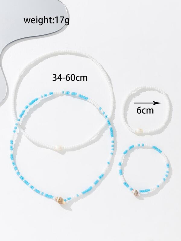 2pcs Shell & Rice Beads Necklace, 2pcs Bracelet Set, Jewelry Kit