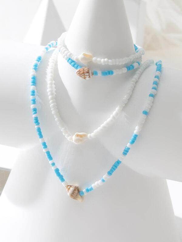 2pcs Shell & Rice Beads Necklace, 2pcs Bracelet Set, Jewelry Kit