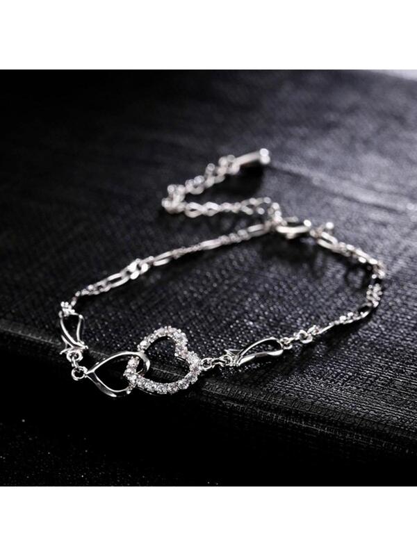 Cubic Zirconia Heart Decor chain Bracelet