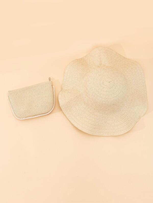 Minimalist Straw Hat With Straw Bag