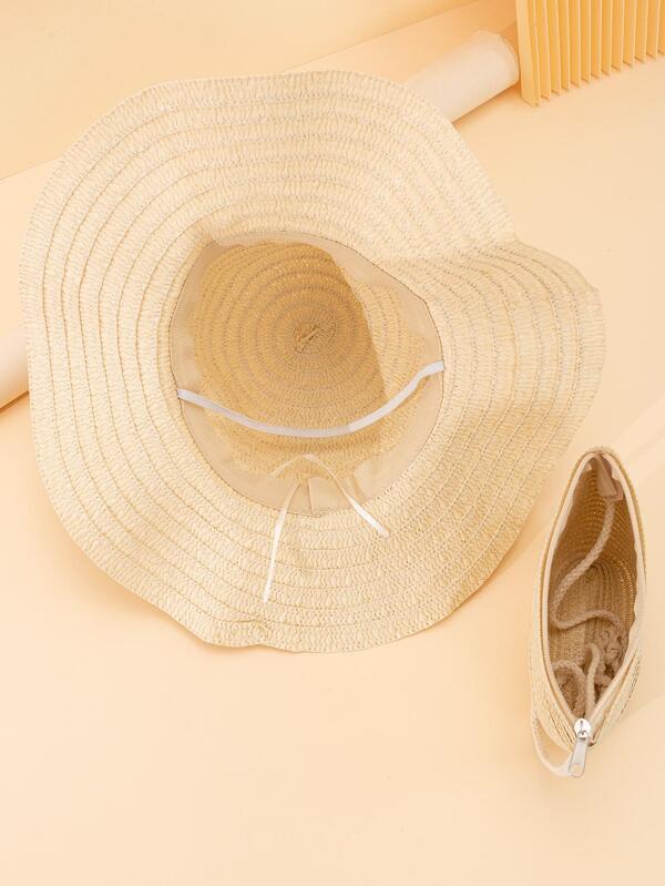 Minimalist Straw Hat With Straw Bag