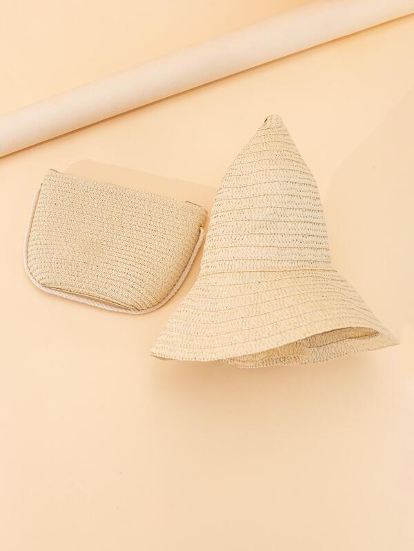 Minimalist Straw Hat With Straw Bag