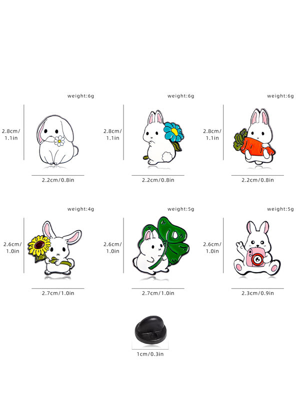 6pcs/set Cute Zinc Alloy Rabbit Design Brooch For Women For Daily Decoration