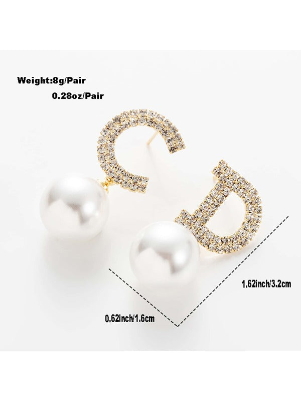 1pair Women's Hip-hop Style Cd Letter & Zirconia Inlaid