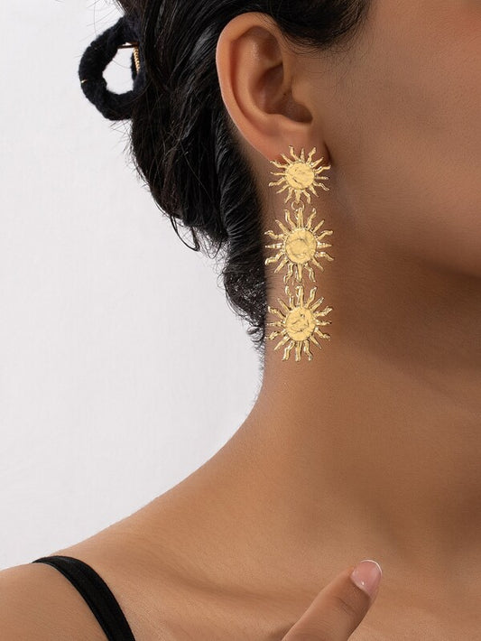 1pair Exaggerated Geometric Design Long Sun Earrings With European And American Style