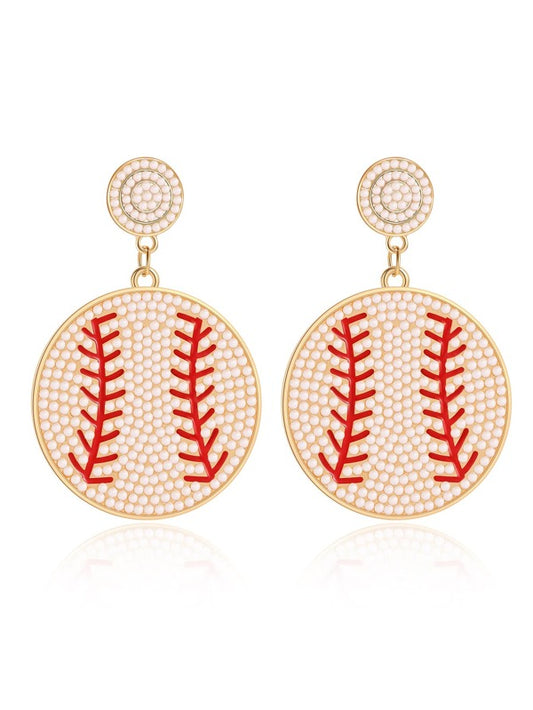 1pair Bohemian Style Resin Pearl Baseball Earrings, Ideal Gift For Sports Fans